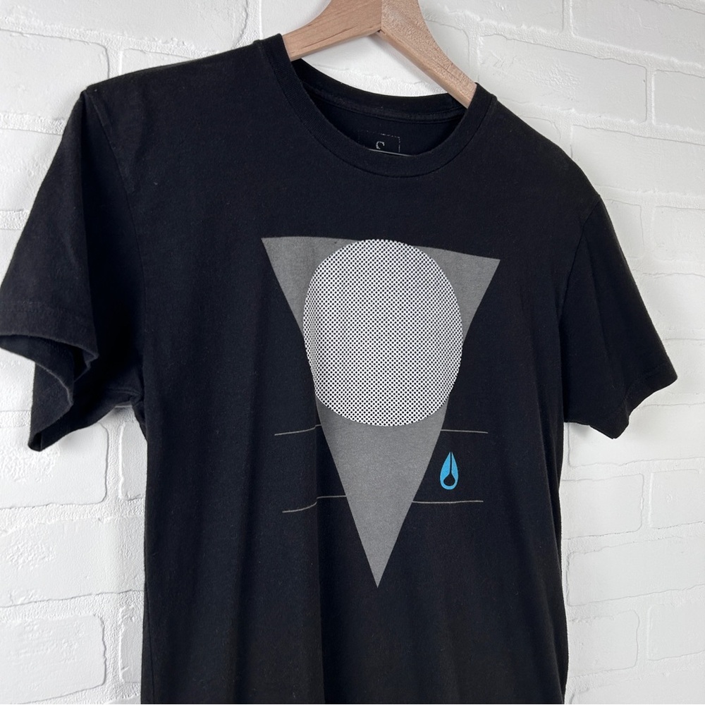 Nixon Black Short-Sleeve Tee with Gray Geometric Print and Blue Accent